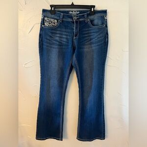 Love Indigo Champagne Embroidered Lace  Embellished Boot Cut Jeans SZ 12P